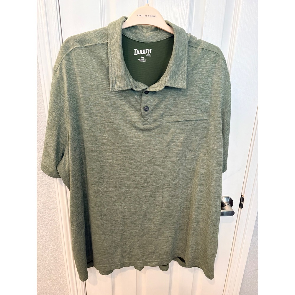 Duluth Trading Co Polo Shirt Green Relaxed Fit Short Sleeve Pocket Casual Mens